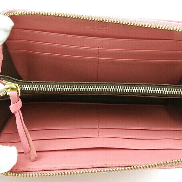 BOTTEGA VENETA Long Wallet Intrecciato Pink Leather Authentic USED - Picture 7 of 11